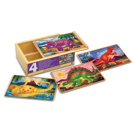 Melissa & Doug 13791 Dinosaurs Puzzles in a Box | Puzzles | Wooden Toy | 3+ | Gift for Boy or Girl, Multicoloured, 20.32 cm H x 15.24 cm W x 6.35 cm L