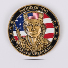 3D Color American Female Veterans Challenge Coin - Dual Sided Honor & Courage Military Appreciation Token, Veterans Day​ Gift, 1.574 Inch Zinc Alloy