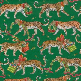 Christmas Leopards Gift Wrapping Paper in Dark Green - 30" x 8' Roll