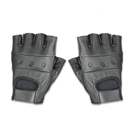 Raider Guantes sin Dedos (de Piel, Color Negro), Negro, Mediano