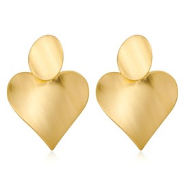 Gold Dangle Earrings with Brushed Finished Twisted Heart Shape Push Back Stud Earrings