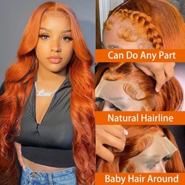 yeeport yeeport Ginger Wig Human Hair 13x4 Body Wave Ginger Orange Lace Frontal Wigs Human Hair 180% Density Pre Plucked With Baby Hair HD Transparent Lace Glueless Colored Wig Human Hair 28 Inch