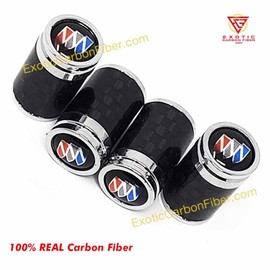 Exotic Carbon Fiber Buick Shields Carbon Fiber Tire Valve Caps, Black Background