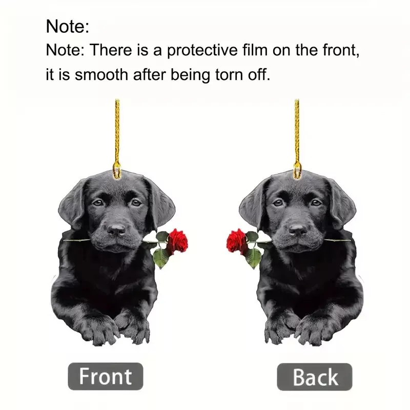 Unbranded Black Lab with a Rose Acrylic Hanging Ornament
