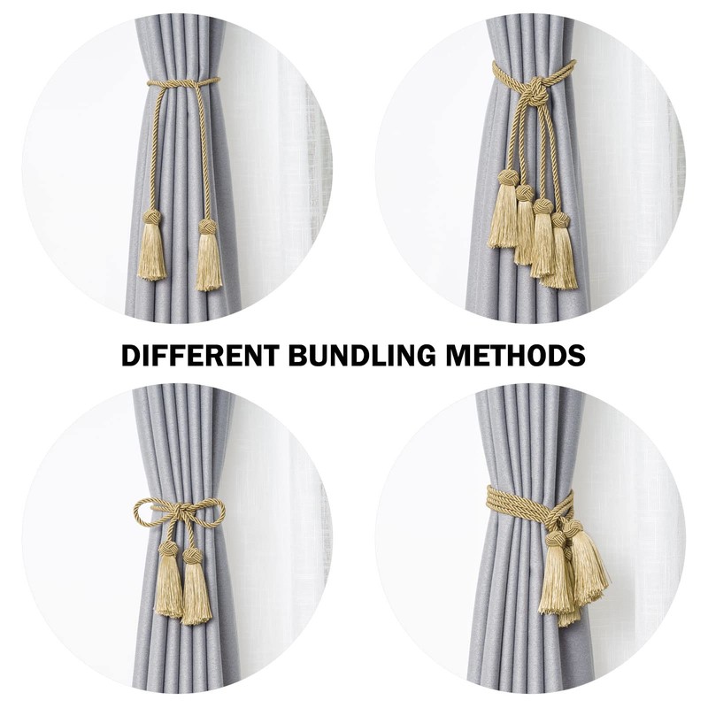 Pretty Jolly 4 Pack Double-ended Tassel Curtain Tiebacks Handmade Braided