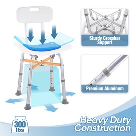 Shower Chair for Inside Shower - Height Adjustable Shower Seat with Back, Tool Free Assembly Bathroom Stool, Anti Slip Resistant Shower Chair for Elderly and Disabled