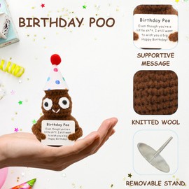 The trend collection Birthday Poo with Stand. Emotional Support Crochet Gift. Happy Birthday Gifts for Women, for Her. Present for Mom. Funny Gag Gift for Friends.