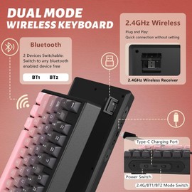 ATTACK SHARK M87 80% Wireless Gaming Keyboard,87 Keys Rainbow Lights TKL Mechanical Feeling SA PBT Keyboard for Mac/Win, Bluetooth 5.0/2.4Ghz Dual Mode Pc Keyboards for Office/Gaming Blackpink