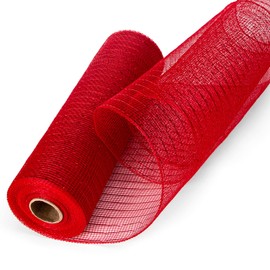 Ribbli 2 Rolls Red Mesh Ribbon,10 inch x 30 feet(10Yard) Each Roll,Metallic Red with Red Foil,Christmas Ribbon for Wreath Swags and Decorating