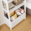Bamjoy Bamboo White Bookshelf with Slatted Basket, Ladder Bookcase with