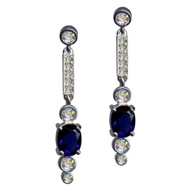 58093 Earrings/Genuine 925 Silver with Cubic Zirconia/Art Nouveau Design/Stone Colour: Transparent White Blue/Modern Cool Trendy Hip/Online Shop Jewellery, Sterling silver 925, zirconia stones,