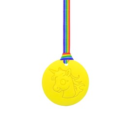 Oojamabobs Unicorn Chew Necklace with Lanyard - Yellow - Sensory Chew for Kids with Autism, Anxiety & ADHD –Sensory (8 lanyard designs available) (Rainbow Pride, 70cm lanyard)