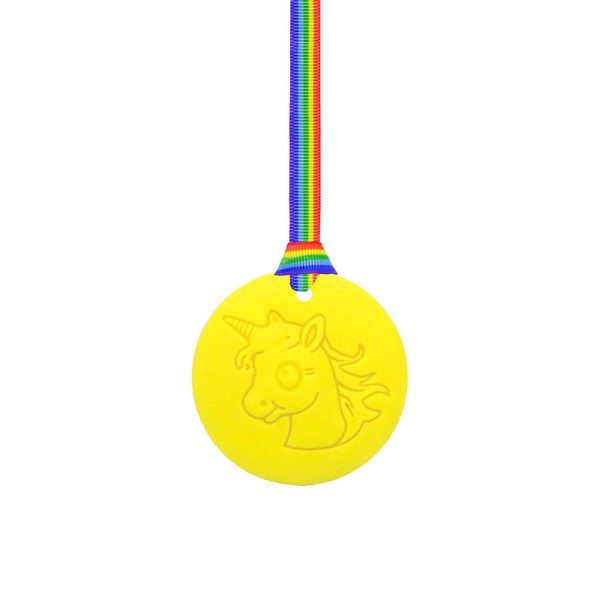 Oojamabobs Unicorn Chew Necklace with Lanyard - Yellow - Sensory
