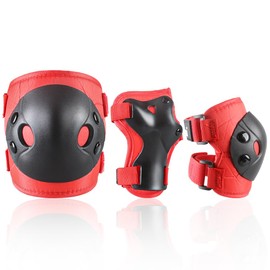 JBM Kids and Youth Knee Pads Elbow Pads Wrist Guards Child Protective Gear Set for Roller Skating, Skateboarding, BMX Biking, Cycling, Inline Skating, Scooter Riding Sports (Red, Medium)
