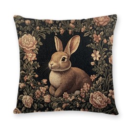 Vintage Bee Flowers Decorative Throw Pillow Cover William Morris Inspired- Vintage Flower Gift Art Farmhouse Cushion Pillowcase for Sofa Couch Bed Outdoor Living Room Home Decor (Brown Rabbit)