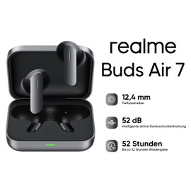 realme Buds Air 7 Kopfhörer, kabellos, Hi-Res, Lautsprecher 12,4 mm, Geräuschunterdrückung 45 dB, 40 Stunden Akkulaufzeit, Bluetooth 5.3, Spielmodus 45 ms, IPX5, schiefergrau