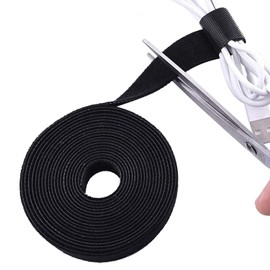 TENOC Reusable Hook and Loop Cable Tie Tool, Adjustable Cable Organizer Tape Cord Wrap for Home, Office, Wire Bundling, Hook and Loop Tape, Manage Wire Straps, Black (3/5 In x 16.4 Ft x 1 Roll)