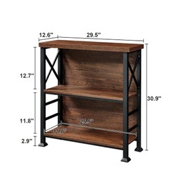 HOMBAZAAR 4-Tier Small Bookshelf, 35.4 Inch Short Book Shelf with Sturdy Metal Frame & Wood Shelves, Rustic Brown Industrial Bookcase for Living Room, Bedroom, Office