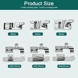 QINERSAW 6 x Presser Feet for Sewing Machine, Hemming Foot, Presser Foot for Sewing Machine, Sewing Machine Feet, Roll Hem Foot