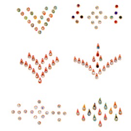 Bindi Pack of 6 Crystal Designer Bindis Jewel for Forehead Face Tikka Multicolored Bindiya Stickers Adhesive Stone Indian Traditional Bindi Tattoos for Women Girls Bride Return Gifts (Multicolour-3)