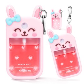 Metyond Rabbit Silicone Case for Touchland Hand Sanitizer Spray with Keychain, Compatible with Power Mist or Glow Mist 1 FL OZ/30ML for Touchland Case, Cute Travel Case for Easter Gifts (1 Pcs Pink)