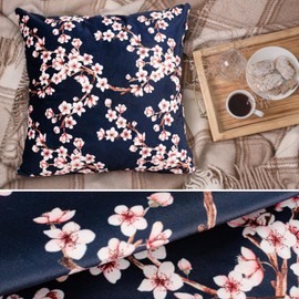 ANRO Sakura Cushion Cover Cushion Cover Decorative Cushion Sofa Cushion Couch Cushion Sakura Dark Blue 40 x 40 cm without Filling