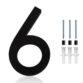 6 inch Modern 3D House Numbers, BetterJonny Balck Acrylic Anti-Rust House Numbers Garden Door Mailbox Decor Number with Matching Screw for Home Decoration, Number 6