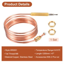 sourcing map 47" Thermopile Thermocouple 815 Degree Gas Fireplaces Replacement Thermocouple M8 for Gas Furnaces, Oven, Fryers, Boilers, Water Heaters
