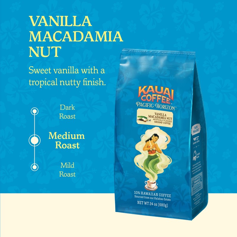 Kauai Coffee Vanilla Macadamia Nut, Medium Roast - Ground Coffee,