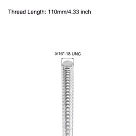 sourcing map Fully Threaded Rod 5/16"-18 UNC Thread Pitch 304 Stainless Steel Right Hand Threaded Rods Bar Studs,4.33 inch 4 Pack