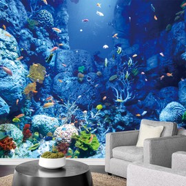 SIGNWIN Wall Mural Underwater with Coral Reef and Colorful Fish Removable Self-Adhesive Wallpaper Wall Decoration for Bedroom Living Room - 100x144 inches