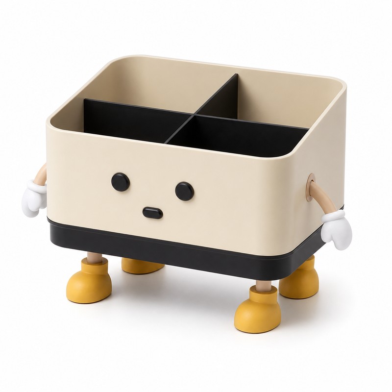 Beige Desktop Storage Organizer Box, HIPS Plastic Open-Top Compartment Desk
