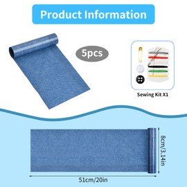 Kioiner 5 Pcs Large Iron on Patches for Jeans, 3.1"x20" Denim Patches, 5 Colors Fabric Jean Repair Patches for Inside Outside Jeans Clothing Backpack Repairing and Decoration