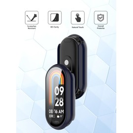 (2 Pack) Case for Xiaomi Smart Band 9 Global Version (2024) 1.62" Amoled Display, Hard PC Screen Protector,9H Tempered Glass Ultra-Thin Full-Coverage Shockproof Bumper,Transparent&Blue.