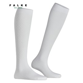 FALKE Ladies Tessellating 25 Denier Patterned Knee Socks Fine Soft Sustainable Material 1 Pair, White 2209