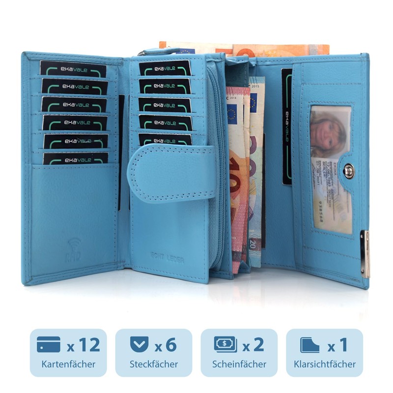 ekavale Women's Leather Wallet with RFID Protection 25 Compartments Women's