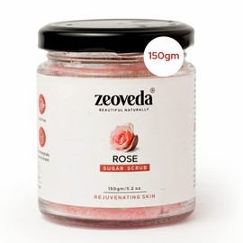 Zeoveda Organic Rose Face & Body Sugar Scrub for Deep Exfoliation | Removes Blackheads,Whiteheads & Polishes Skin | Natural, SLES Free & Paraben Free | Suitable for all Skin Type (150g)