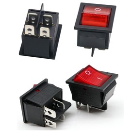 KCD4 3PCS Rocker Switch - 16A/250V, 20A/125V, ON/OFF - Red, 4 Pin, 2 Position DPST, Snap-in, Boat Rocker Toggle Switch with Wires and Waterproof Silicone Cover