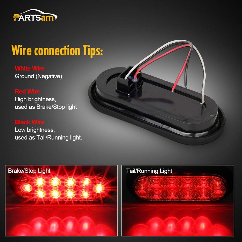 Partsam 6pcs Red Oval 10 Diodes 6 inch Stop Turn