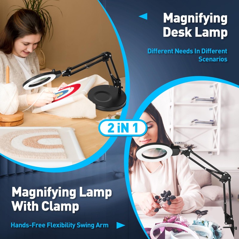 KIRKAS 12X Magnifying Glass with Light and Stand, Any Color