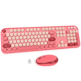 MOFII Wireless Keyboard and Mouse Combo, Full-Size Retro Typewriter-Style Wireless Keyboard with Optical Mouse for Computer/Laptop/Windows/Mac (Rose Red)