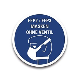 Sticker Note "FFP2 / FFP3 Mandatory Masks Without Valve" Mandatory Sign Foil Diameter 5-40 cm Blue Made in Germany, Size: Diameter 30 cm