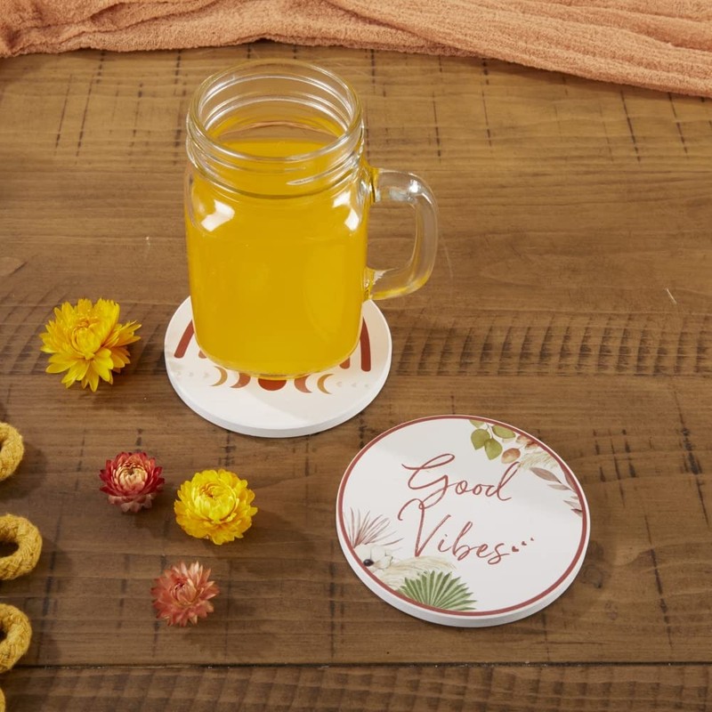 Kate Aspen Boho Ceramic Drink Coasters with Holder (Set of
