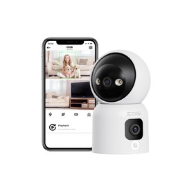 ZOSI Dual-Lens WLAN Surveillance Camera Indoor 2MP + 2MP, Button/OK Gesture Call, 2-Way Audio, AI Person Detection and Tracking, Colour Night Vision, C528D