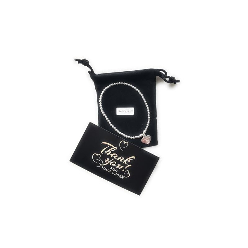 Sterling Silver 925 Beaded Stretch I Love You Charm Bracelet