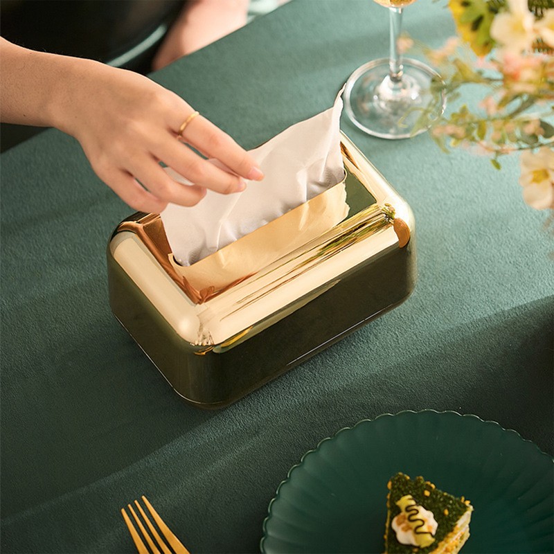 Tissue Box Cover Rectangular Electroplating Retro Napkin Box Holder for