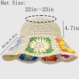 KORADI Women Sun Hats Crochet Granny Square Straw Hat Boho Floral Summer Beach Hats Hollow Out Bucket Hat Khaki