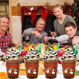 Mimorou 50 Count Christmas Disposable Plastic Cups 12 Oz Merry Christmas Clear Plastic Cups Santa Snowman Christmas Party Wedding Cups for Christmas Party Supplies Drinkware for Beer Beverage