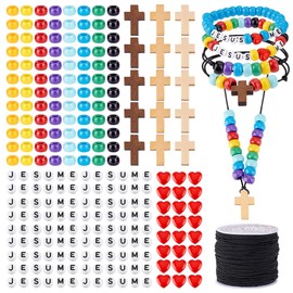 PH PandaHall 575pcs Letter Beads for Bracelets 36 Sets Bead Bracelet Craft Set Jesus Love Me Beads Rainbow Beads Wooden Beads Cross Pendant for Necklaces Bracelets Easter Gifts