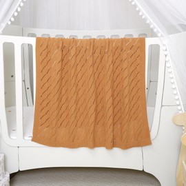 mimixiong Cotton Knit Baby Blanket Soft Crochet Cellular Blanket Baby Gifts for Newborn Boys Girls,100 x 80 cm (Coffee)